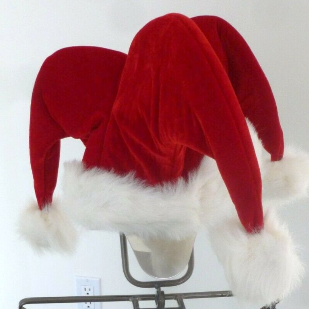 Santa Jester Hat Red Velvet Faux Fur
